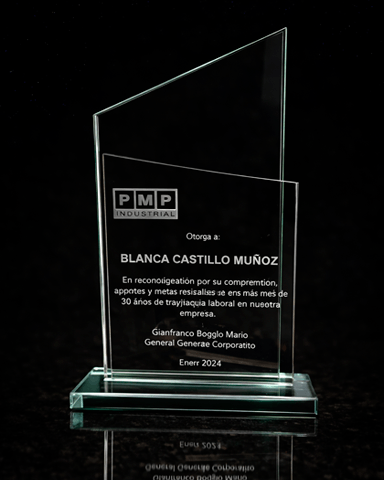 Trofeos institucionales de cristal personalizados